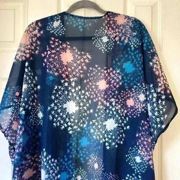 Print Kimono with Side Slits, Beach Swimwear Cover Up (Navy)L/XL duster - Picture 5 of 5